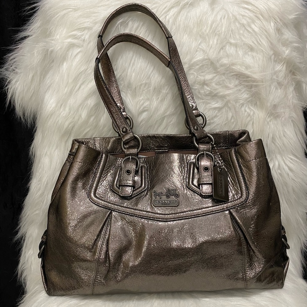 Coach Poppy GunMetal Metallic Leather Bag